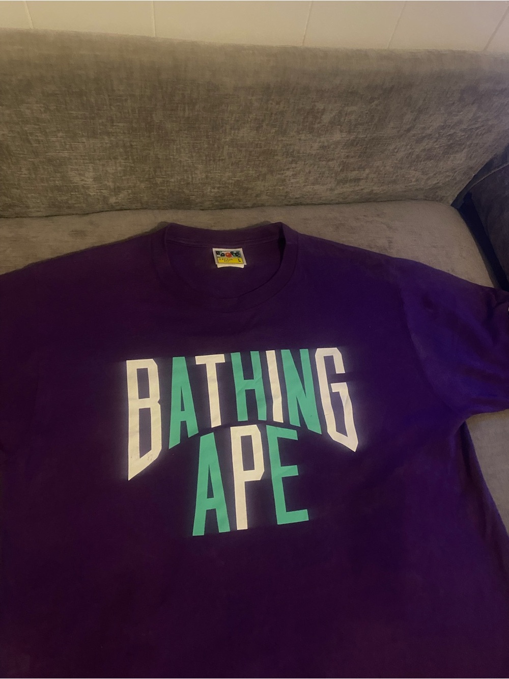 Bape Purple T-Shirt with White and Teal Logo